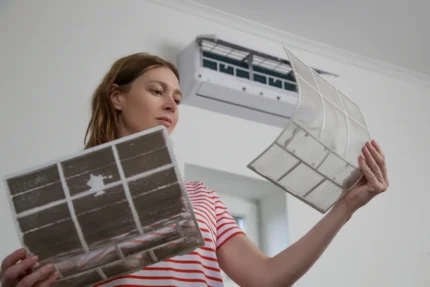 Homeowner switching filters in wall AC unit