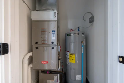 newly installed furnace next to a water heater system